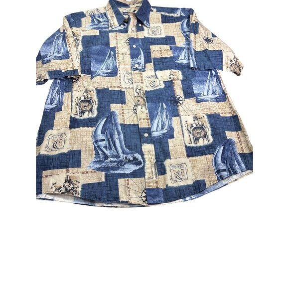 Nautica Mens Short Sleeve Button Front Shirt Sailing Maps Print Size L - Picture 3 of 7